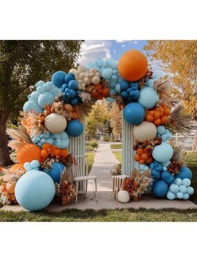 New Blue Orange White Balloon Arch Double Stuffed Balloon Kit for Fall Party